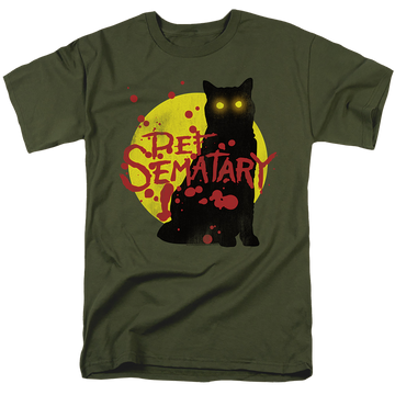 Military green men's regular fit t-shirt with Pet Sematary Graphic Cat graphic