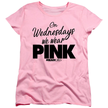 Pink women's t-shirt with Mean Girls Pink graphic