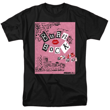 Black men's regular fit t-shirt with Mean Girls Burn Book graphic