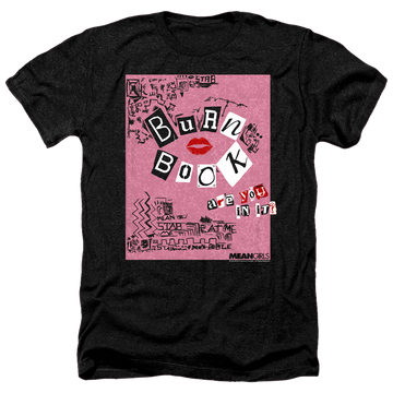 Charcoal men's heather t-shirt with Mean Girls Burn Book graphic