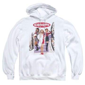 White pullover hoodie with Clueless Poster graphic