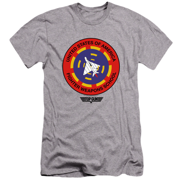 Athletic heather men's premium slim fit t-shirt with Top Gun Fighter Weapons School graphic