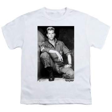 White youth t-shirt for ages 8 to 12 with Top Gun Fresh Ice graphic