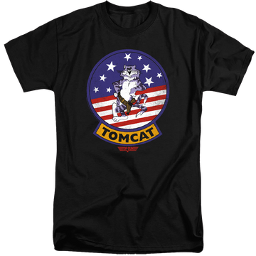 Black men's tall fit t-shirt with Top Gun Tomcat Sigil graphic