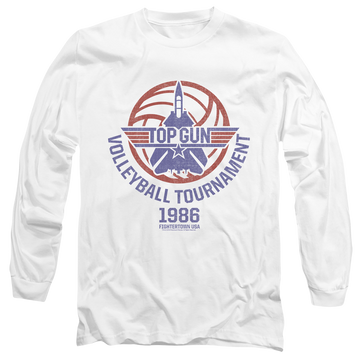 White men's long sleeve t-shirt with Top Gun Volleyball Tournament graphic