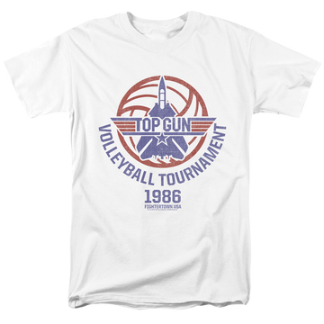 White men's regular fit t-shirt with Top Gun Volleyball Tournament graphic