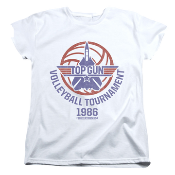 White women's t-shirt with Top Gun Volleyball Tournament graphic