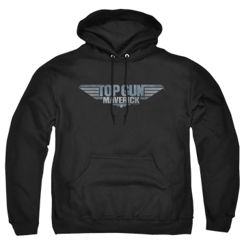 Black pullover hoodie with Top Gun Maverick Logo graphic