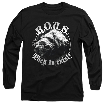 Black men's long sleeve t-shirt with The Princess Bride They Do Exist graphic