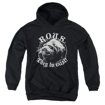 Black youth hoodie for ages 8 to 12 with The Princess Bride They Do Exist graphic