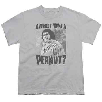 Silver youth t-shirt for ages 8 to 12 with The Princess Bride A Giant Snack graphic