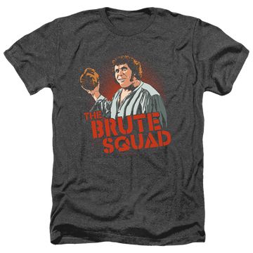 Charcoal men's heather t-shirt with The Princess Bride Brute Squad graphic