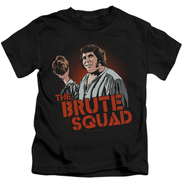 Black kid's t-shirt for ages 4 to 7 with The Princess Bride Brute Squad graphic