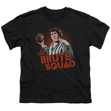 Black youth t-shirt for ages 8 to 12 with The Princess Bride Brute Squad graphic