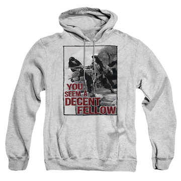 Athletic heather pullover hoodie with The Princess Bride Fellow graphic