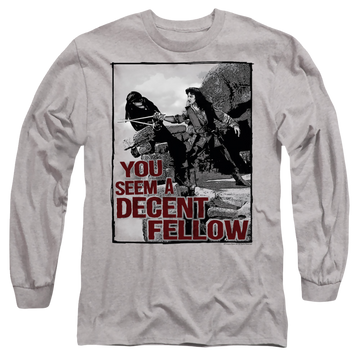 Athletic heather men's long sleeve t-shirt with The Princess Bride Fellow graphic