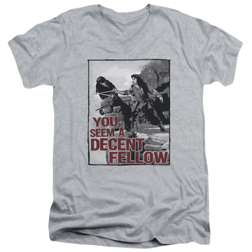 Athletic heather men's v-neck t-shirt with The Princess Bride Fellow graphic