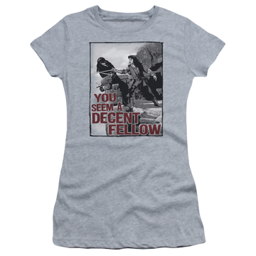 Athletic heather juniors t-shirt with The Princess Bride Fellow graphic