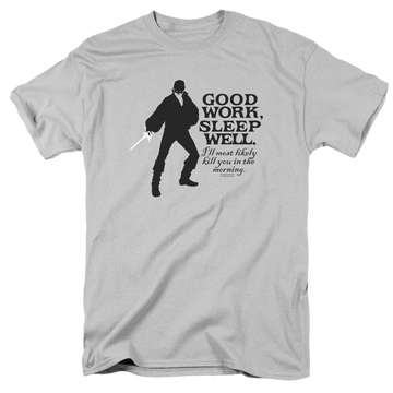 Silver men's regular fit t-shirt with The Princess Bride Good Work graphic