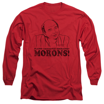 Red men's long sleeve t-shirt with The Princess Bride Morons graphic