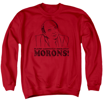 Red men's crewneck sweatshirt with The Princess Bride Morons graphic