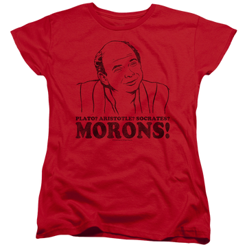 Red women's t-shirt with The Princess Bride Morons graphic
