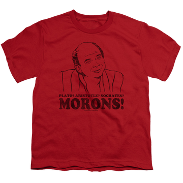 Red youth t-shirt for ages 8 to 12 with The Princess Bride Morons graphic