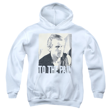 White youth hoodie for ages 8 to 12 with The Princess Bride To The Pain graphic
