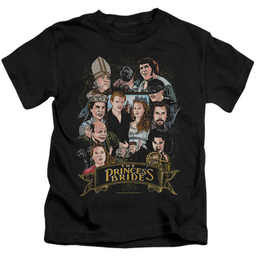 Black kid's t-shirt for ages 4 to 7 with The Princess Bride Players graphic