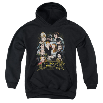 Black youth hoodie for ages 8 to 12 with The Princess Bride Players graphic