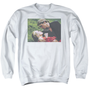 White men's crewneck sweatshirt with The Princess Bride As You Wish graphic