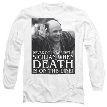 White men's long sleeve t-shirt with The Princess Bride Sicilian graphic