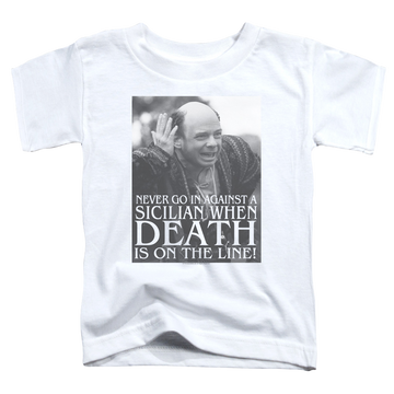 White kid's t-shirt for ages 4 to 7 with The Princess Bride Sicilian graphic