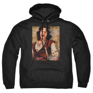 Black pullover hoodie with The Princess Bride Word graphic
