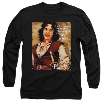 Black men's long sleeve t-shirt with The Princess Bride Word graphic