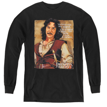 Black youth long sleeve t-shirt with The Princess Bride Word graphic