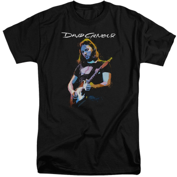 Black men's tall fit t-shirt with David Gilmour Guitar Gilmour graphic