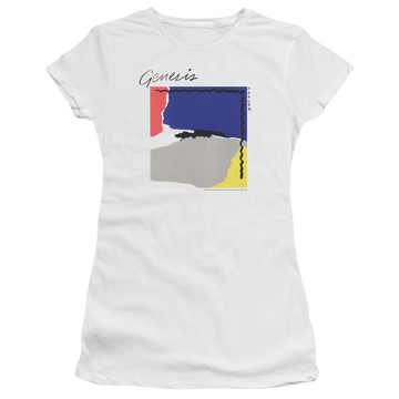 White juniors t-shirt with Genesis Abacab graphic