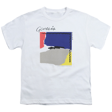 White youth t-shirt for ages 8 to 12 with Genesis Abacab graphic