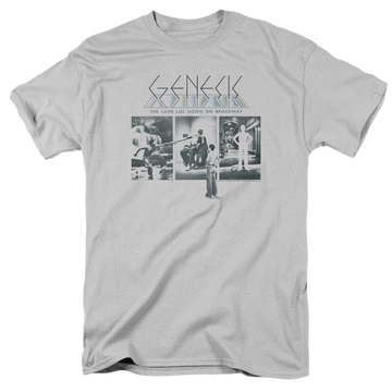 Silver men's regular fit t-shirt with Genesis The Lamb Down On Broadway graphic