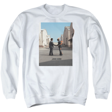 White men's crewneck sweatshirt with Pink Floyd Wish You Were Here graphic