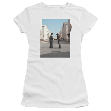 White juniors t-shirt with Pink Floyd Wish You Were Here graphic