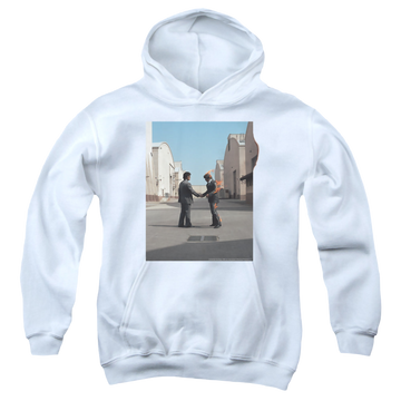 White youth hoodie for ages 8 to 12 with Pink Floyd Wish You Were Here graphic