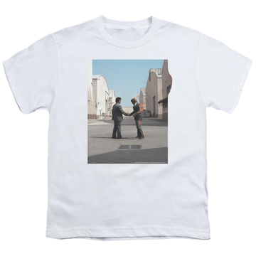 White youth t-shirt for ages 8 to 12 with Pink Floyd Wish You Were Here graphic