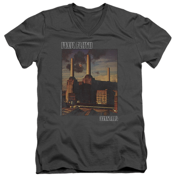Charcoal men's v-neck t-shirt with Pink Floyd Faded Animals graphic