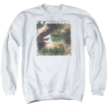 White men's crewneck sweatshirt with Pink Floyd Saucerful Of Secrets graphic