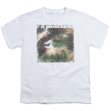 White youth t-shirt for ages 8 to 12 with Pink Floyd Saucerful Of Secrets graphic