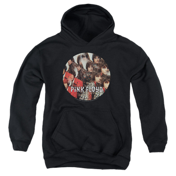 Black youth hoodie for ages 8 to 12 with Pink Floyd Piper graphic