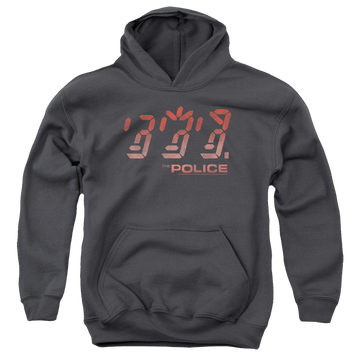 Charcoal youth hoodie for ages 8 to 12 with The Police Ghost In The Machine graphic