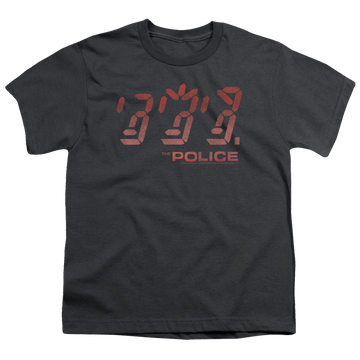 Charcoal youth t-shirt for ages 8 to 12 with The Police Ghost In The Machine graphic